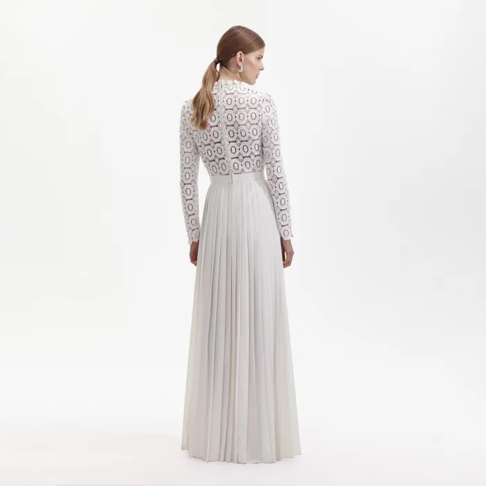Self Portrait Dresses Women Pleated Crochet Floral Maxi Dress