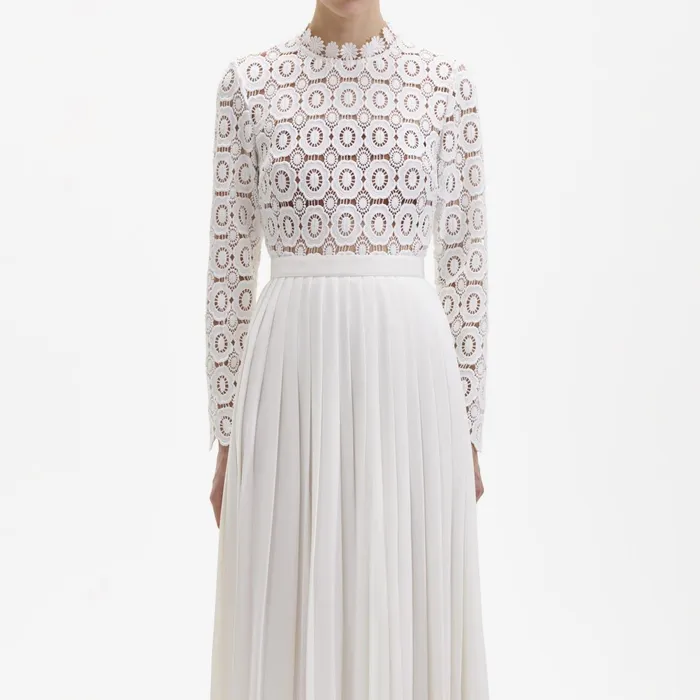 Self Portrait Dresses Women Pleated Crochet Floral Maxi Dress