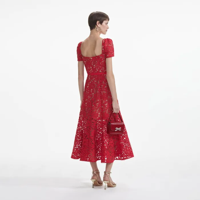 Self Portrait Dresses Women Red Floral Lace Midi Dress