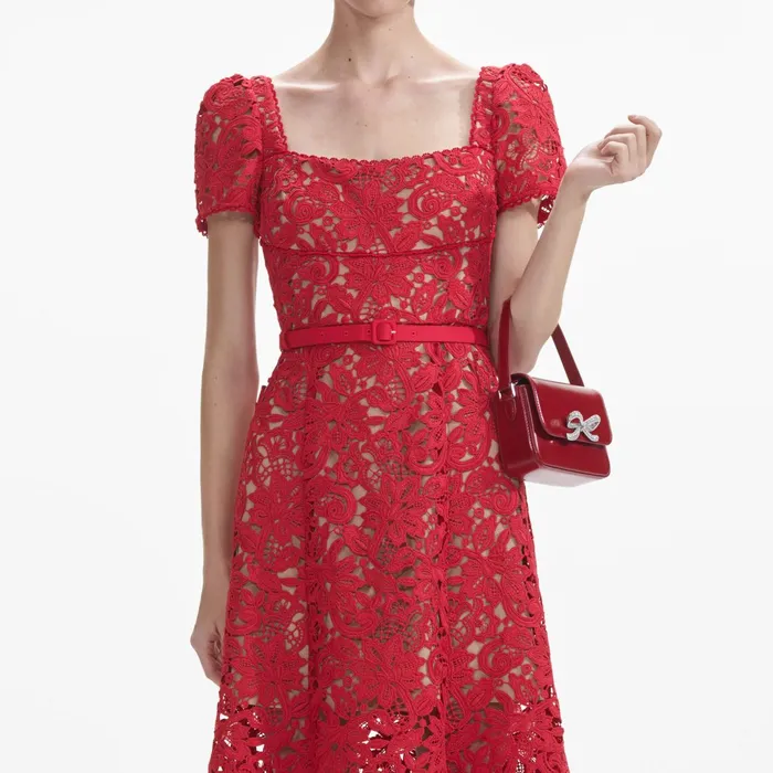 Self Portrait Dresses Women Red Floral Lace Midi Dress