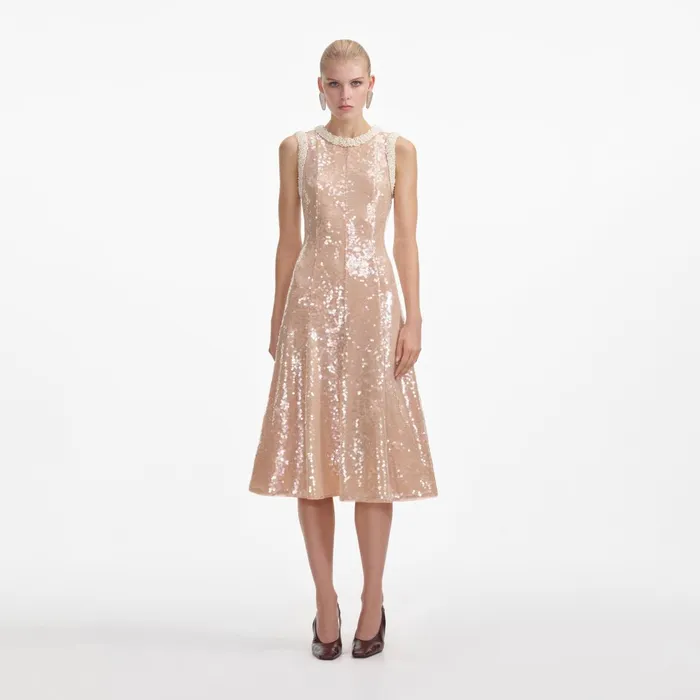 Self Portrait Dresses Women Sequin Pearl Trim Midi Dress