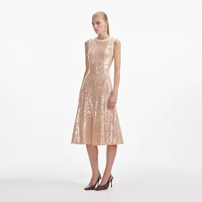 Self Portrait Dresses Women Sequin Pearl Trim Midi Dress