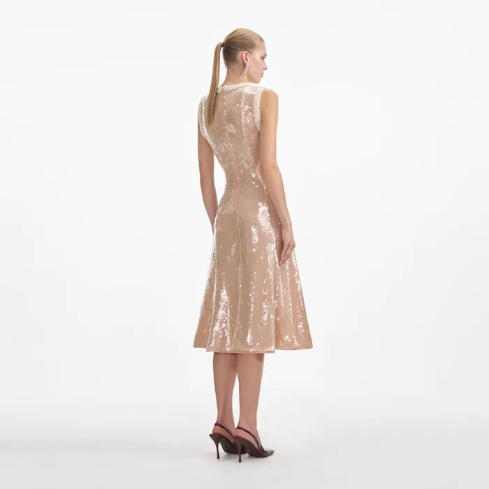 Self Portrait Dresses Women Sequin Pearl Trim Midi Dress