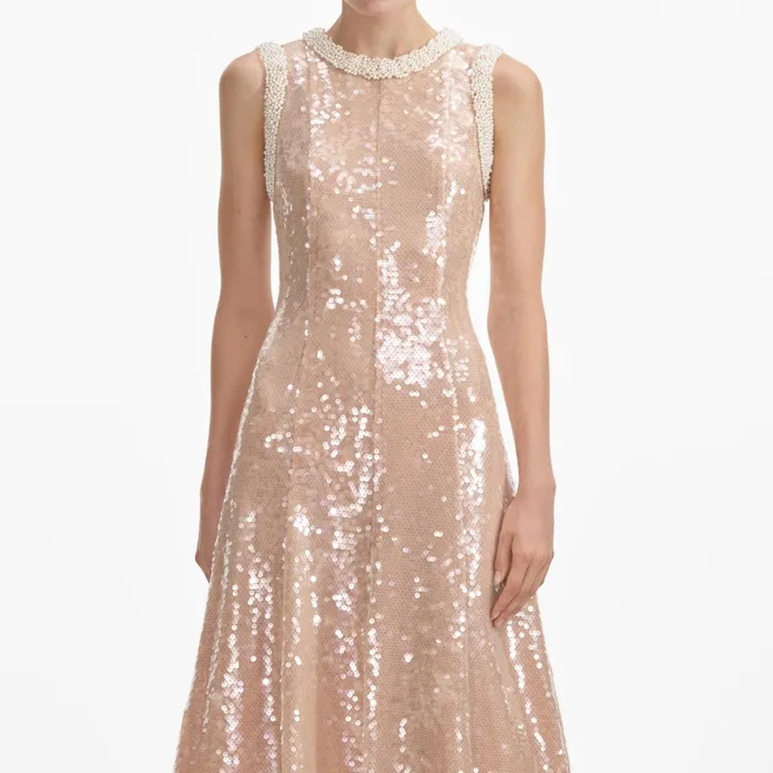Self Portrait Dresses Women Sequin Pearl Trim Midi Dress