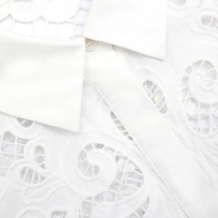 Self Portrait Dresses Women White Cotton Lace Mini Shirt Dress