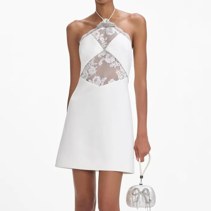 Self Portrait Dresses Women White Crepe Halterneck Mini Dress