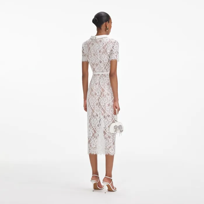 Self Portrait Dresses Women White Lace Button Midi Dress