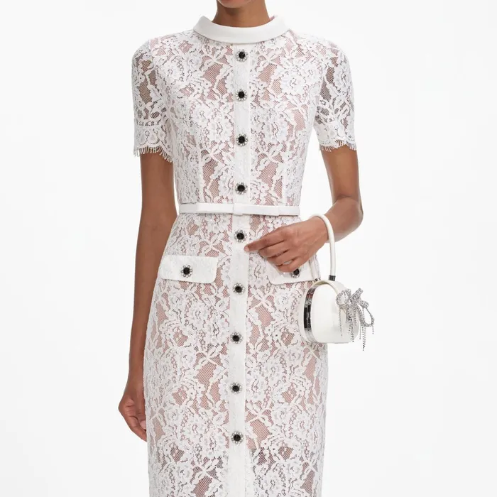Self Portrait Dresses Women White Lace Button Midi Dress