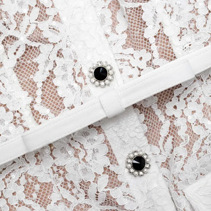 Self Portrait Dresses Women White Lace Button Midi Dress