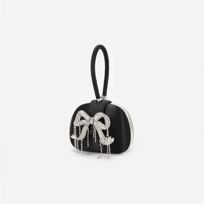 Self Portrait Handbags Women Black Satin Top Handle Clutch Bag