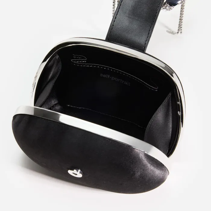 Self Portrait Handbags Women Black Satin Top Handle Clutch Bag