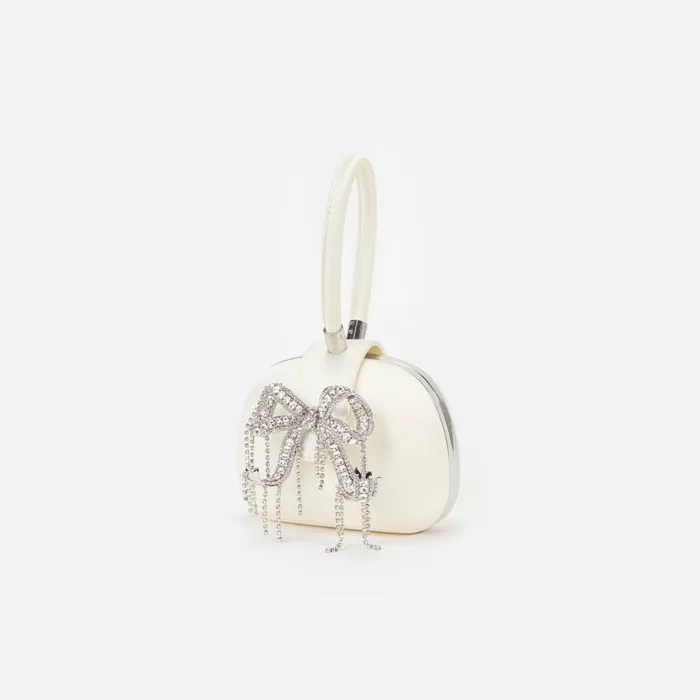 Self Portrait Handbags Women Cream Satin Top Handle Clutch Bag