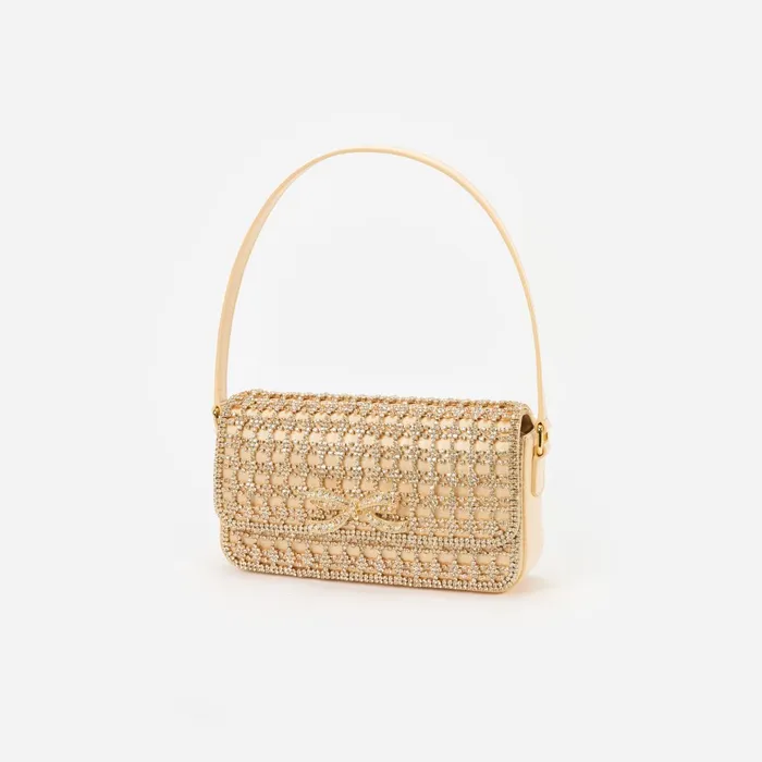Self Portrait Handbags Women Gold Crystal Baguette Bag