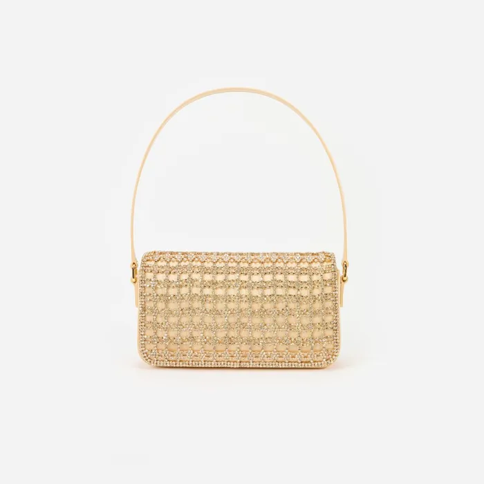 Self Portrait Handbags Women Gold Crystal Baguette Bag