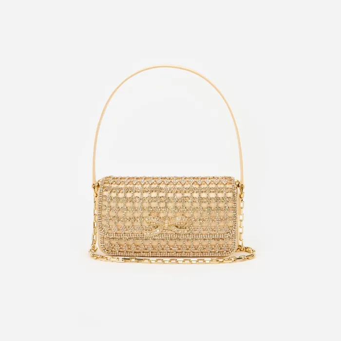 Self Portrait Handbags Women Gold Crystal Baguette Bag