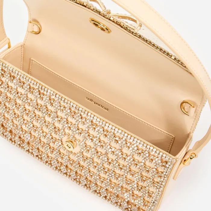 Self Portrait Handbags Women Gold Crystal Baguette Bag