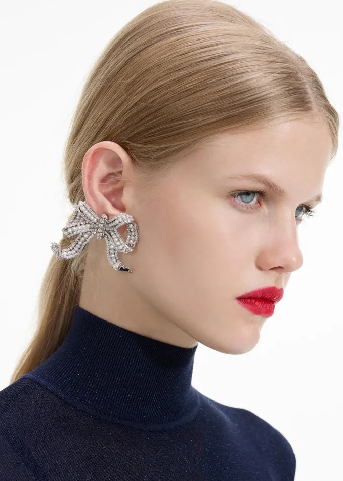 Self Portrait Jewellery Women Pearl Crystal Bow Earrings