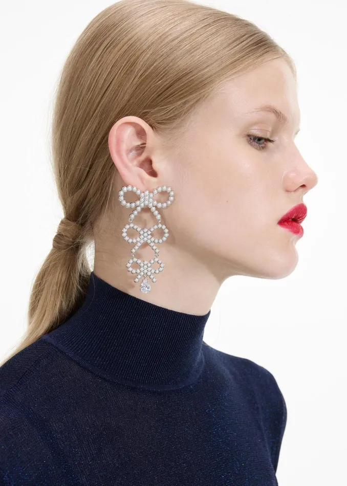 Self Portrait Jewellery Women Tiered Pearl Bow Earrings