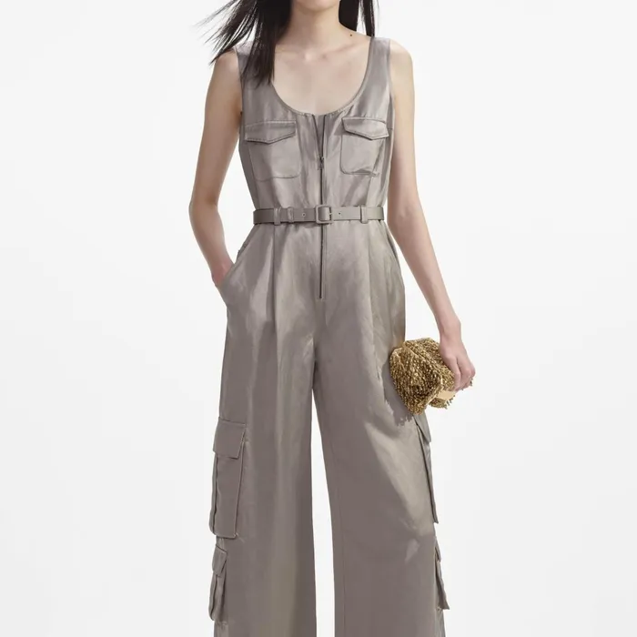 Self Portrait Jumpsuits Women Beige Satin Jumpsuit