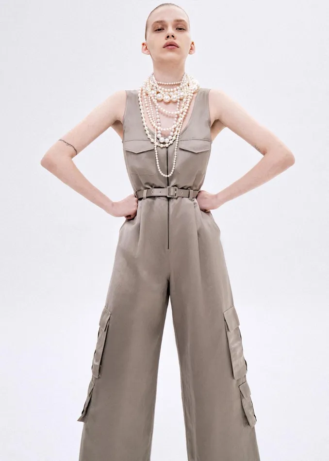 Self Portrait Jumpsuits Women Beige Satin Jumpsuit
