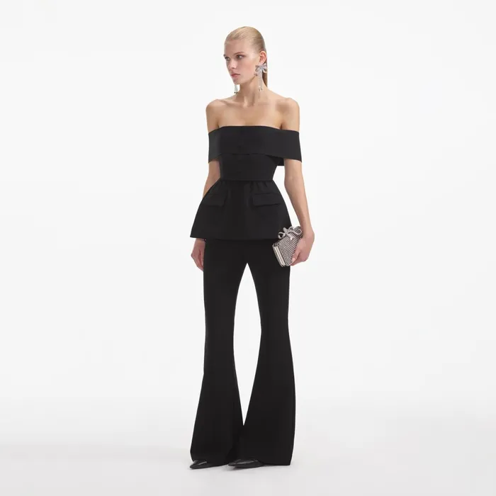 Self Portrait Jumpsuits Women Black Crepe Off Shoulder Jumpsuit