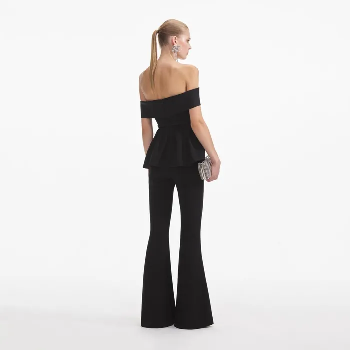 Self Portrait Jumpsuits Women Black Crepe Off Shoulder Jumpsuit