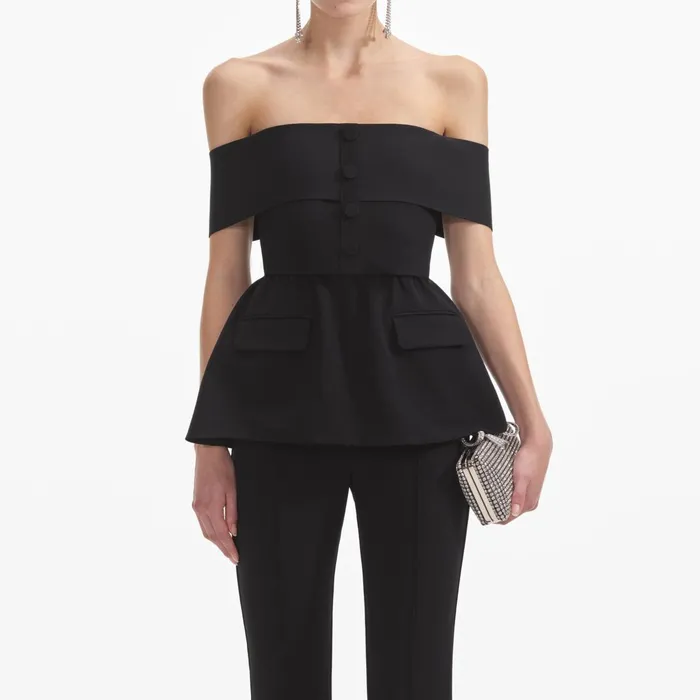 Self Portrait Jumpsuits Women Black Crepe Off Shoulder Jumpsuit