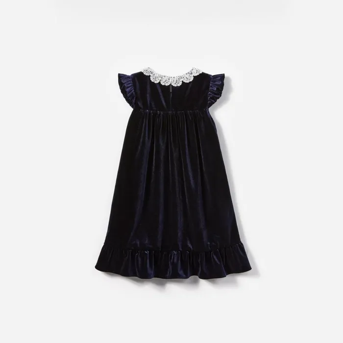 Self Portrait Kids Navy Velvet Mini Dress