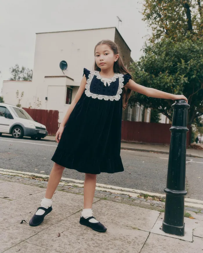 Self Portrait Kids Navy Velvet Mini Dress
