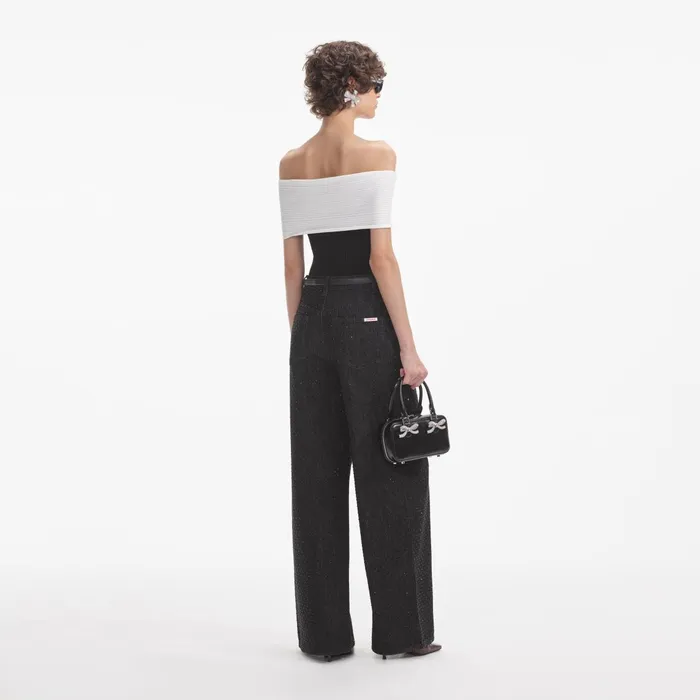 Self Portrait Knitwear Women Black Knit Bow Top