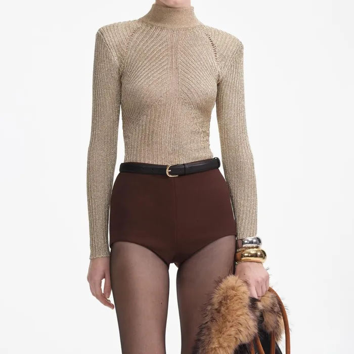 Self Portrait Knitwear Women Gold Lurex Knit Top