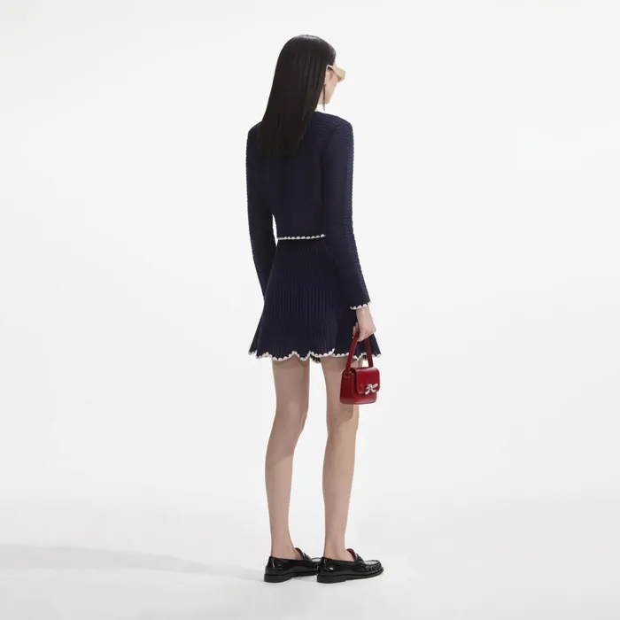 Self Portrait Knitwear Women Navy Crochet Contrast Trim Mini Skirt