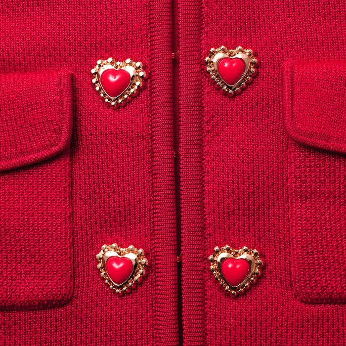 Self Portrait Knitwear Women Red Knit Heart Buttoned Cardigan