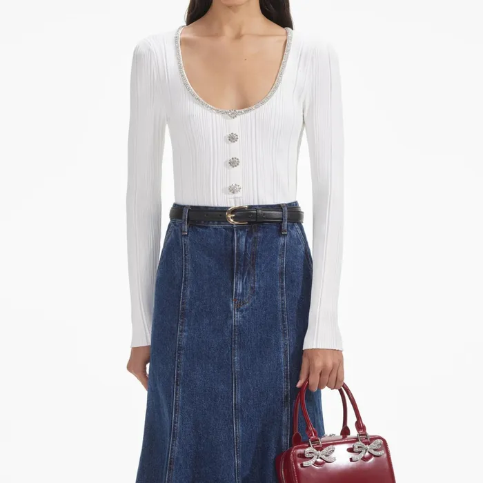 Self Portrait Knitwear Women White Embellished Knit Top