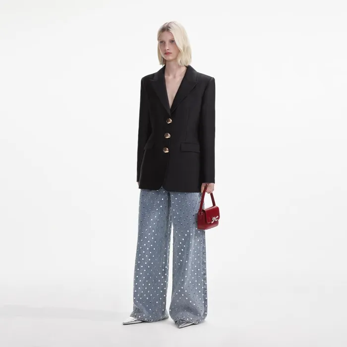 Self Portrait Outerwear Women Black Taffeta Blazer