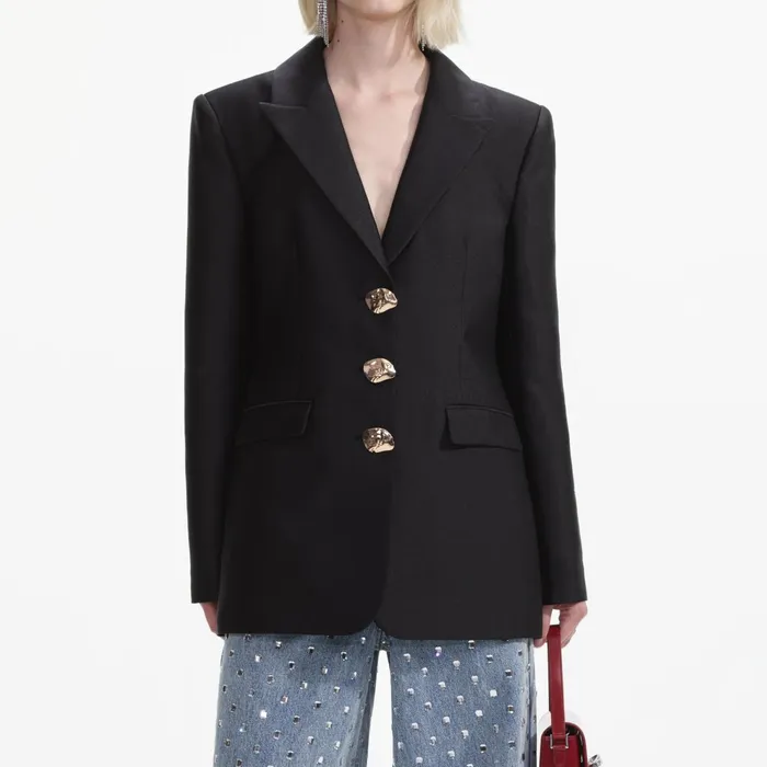 Self Portrait Outerwear Women Black Taffeta Blazer