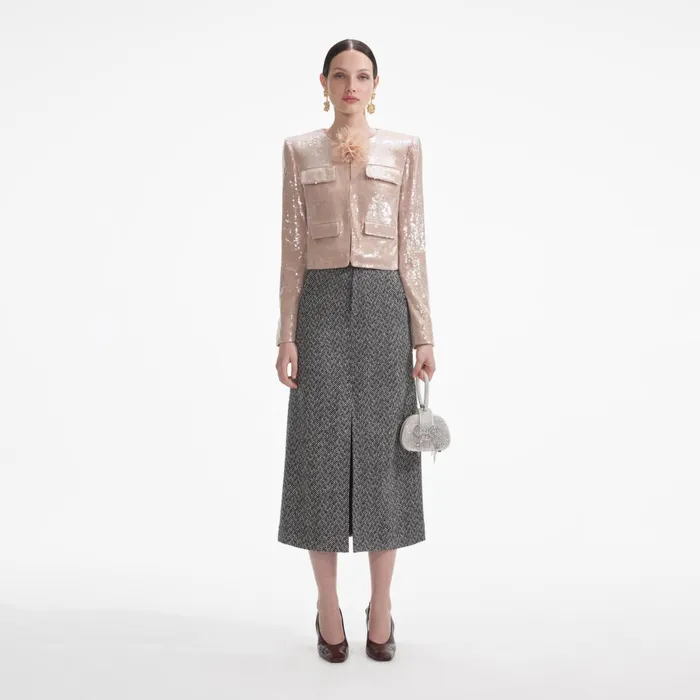 Self Portrait Outerwear Women Champagne Sequin Jacket