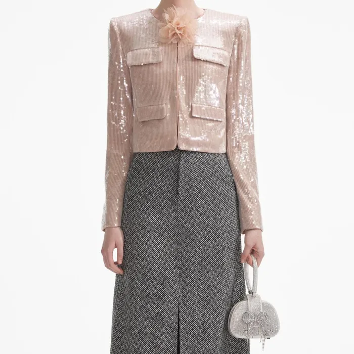 Self Portrait Outerwear Women Champagne Sequin Jacket