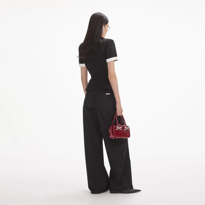 Self Portrait Tops Women Black Crepe Contrast Top