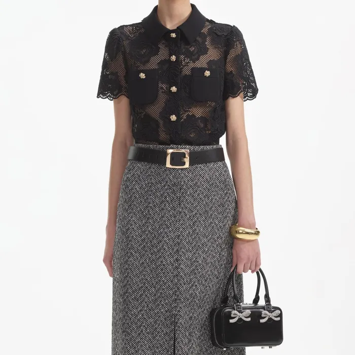 Self Portrait Tops Women Black Lace Top