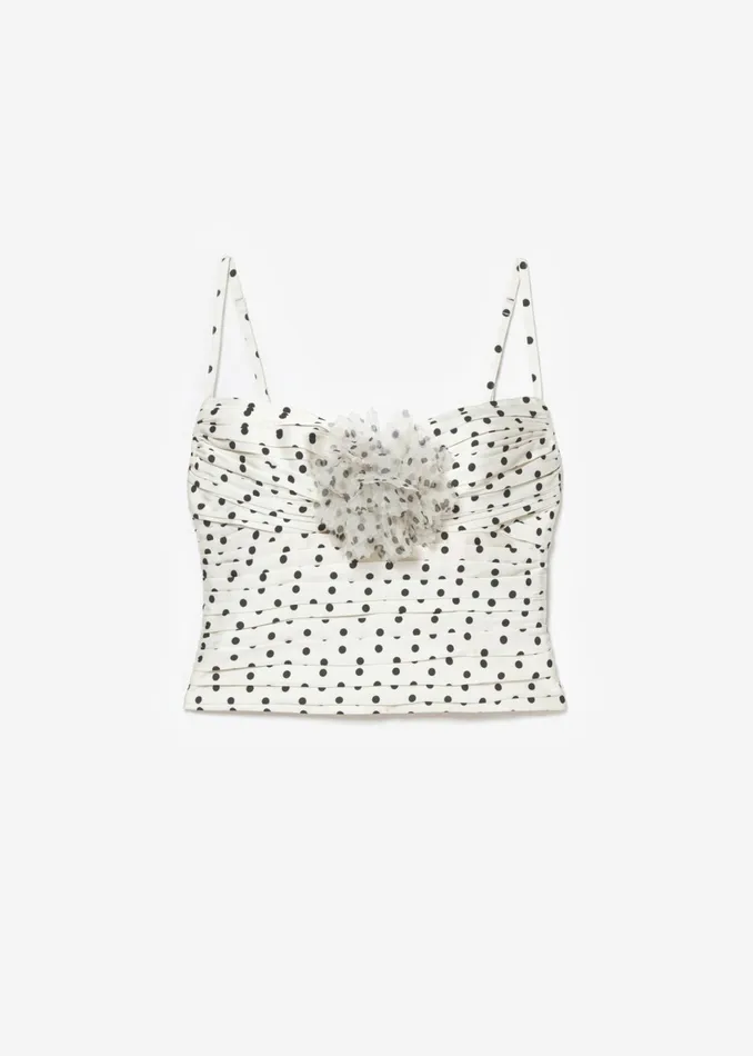 Self Portrait Tops Women Cream Polka Dot Satin Top