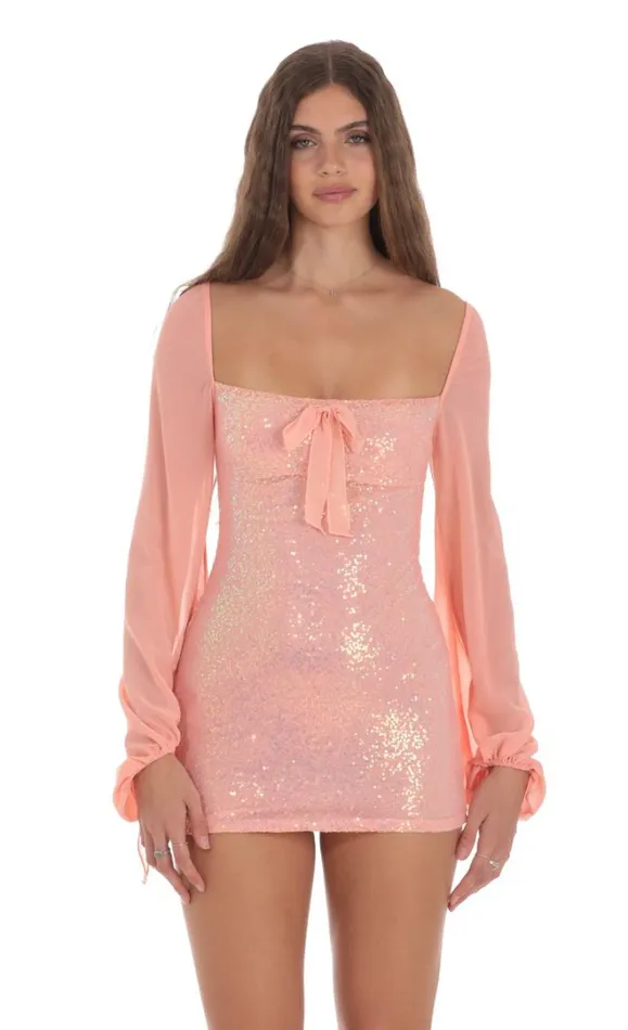 Sequin Balloon Sleeve Bodycon Dress Coral Women LUCY IN THE SKY Mini Dresses Sequin Balloon Sleeve Bodycon Dress Coral Women LUCY IN THE SKY Mini Dresses