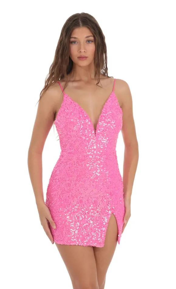 Sequin Bodycon Dress Hot Pink Women LUCY IN THE SKY Mini Dresses
