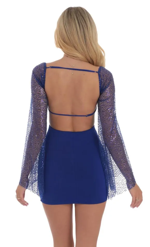 Sequin Flare Sleeve Dress Blue Women LUCY IN THE SKY Mini Dresses Sequin Flare Sleeve Dress Blue Women LUCY IN THE SKY Mini Dresses