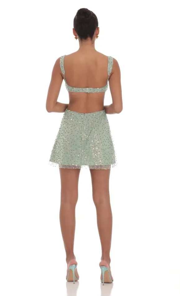 Sequin Pearl Cutout Dress Green Women LUCY IN THE SKY Mini Dresses Sequin Pearl Cutout Dress Green Women LUCY IN THE SKY Mini Dresses