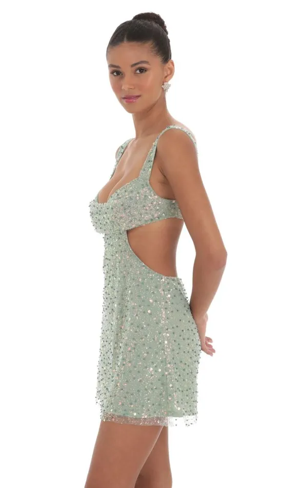 Sequin Pearl Cutout Dress Green Women LUCY IN THE SKY Mini Dresses Sequin Pearl Cutout Dress Green Women LUCY IN THE SKY Mini Dresses