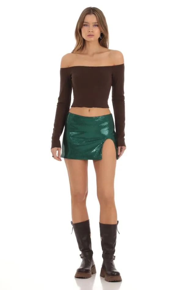 Sequin Slit Skirt Green Women LUCY IN THE SKY Skirts Sequin Slit Skirt Green Women LUCY IN THE SKY Skirts