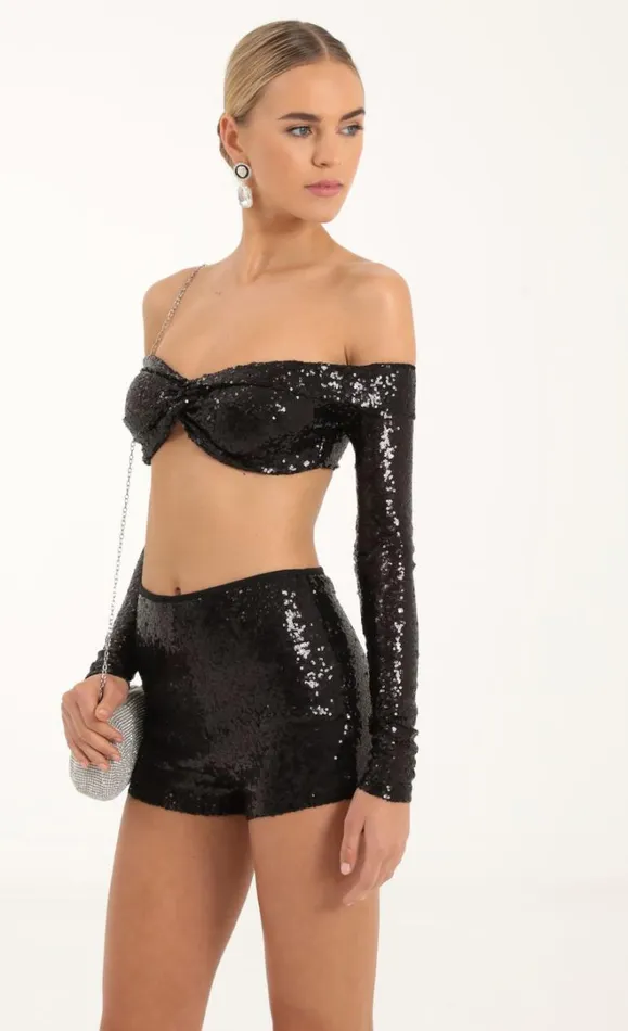 Sequin Two Piece Set Black Women LUCY IN THE SKY Shorts