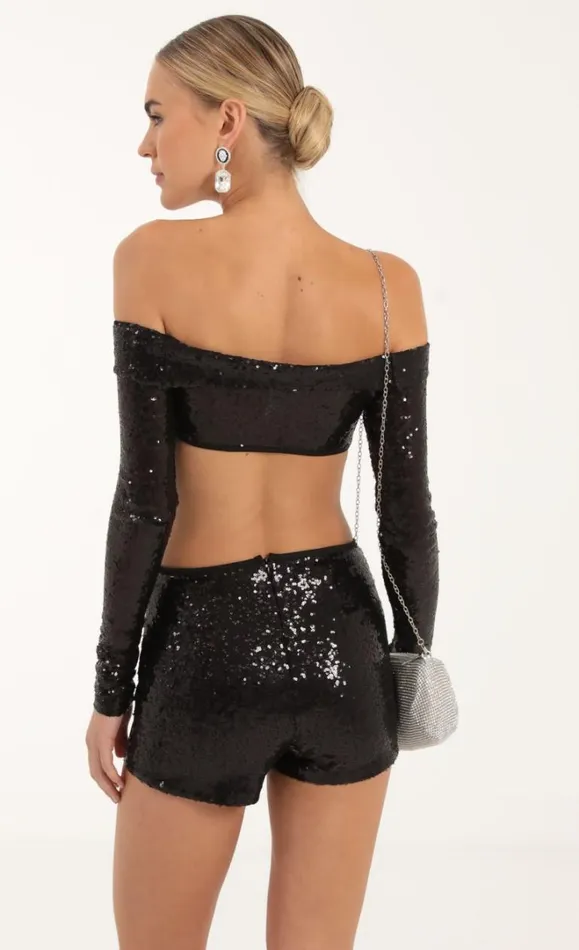 Sequin Two Piece Set Black Women LUCY IN THE SKY Shorts Sequin Two Piece Set Black Women LUCY IN THE SKY Shorts