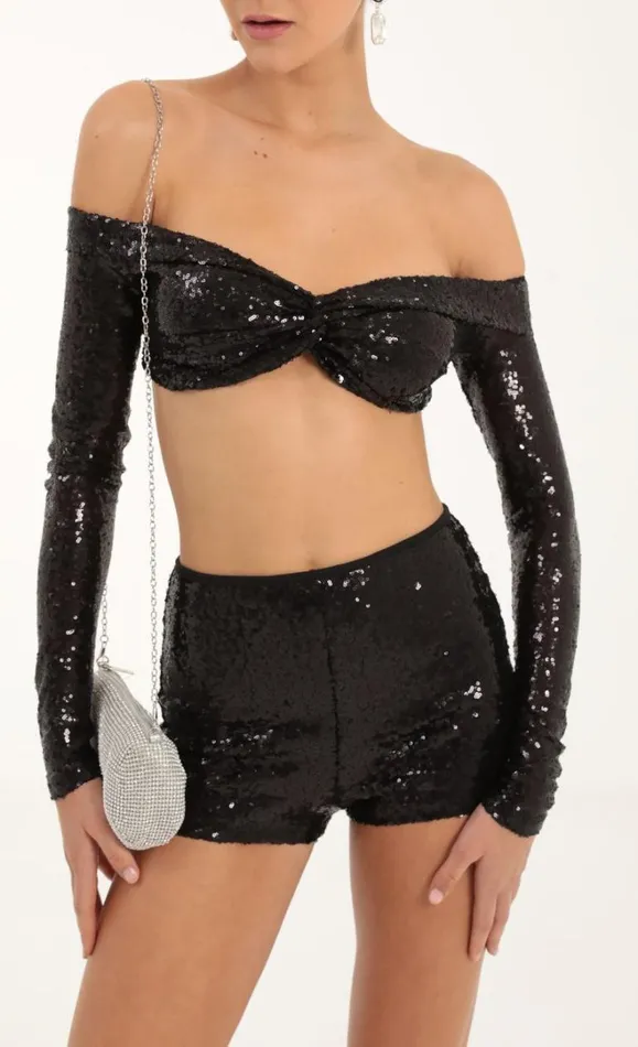 Sequin Two Piece Set Black Women LUCY IN THE SKY Shorts Sequin Two Piece Set Black Women LUCY IN THE SKY Shorts